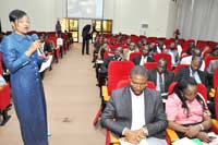 Angela Nworgu, Director, Special Control Unit Against Money Laundering, SCUML educating compliance officers of DNFIs on the provisions and applicability of the Money Laundering Prohibition Act (MLPA), 2011 during a seminar held at the EFCC Academy, Karu, Abuja.
