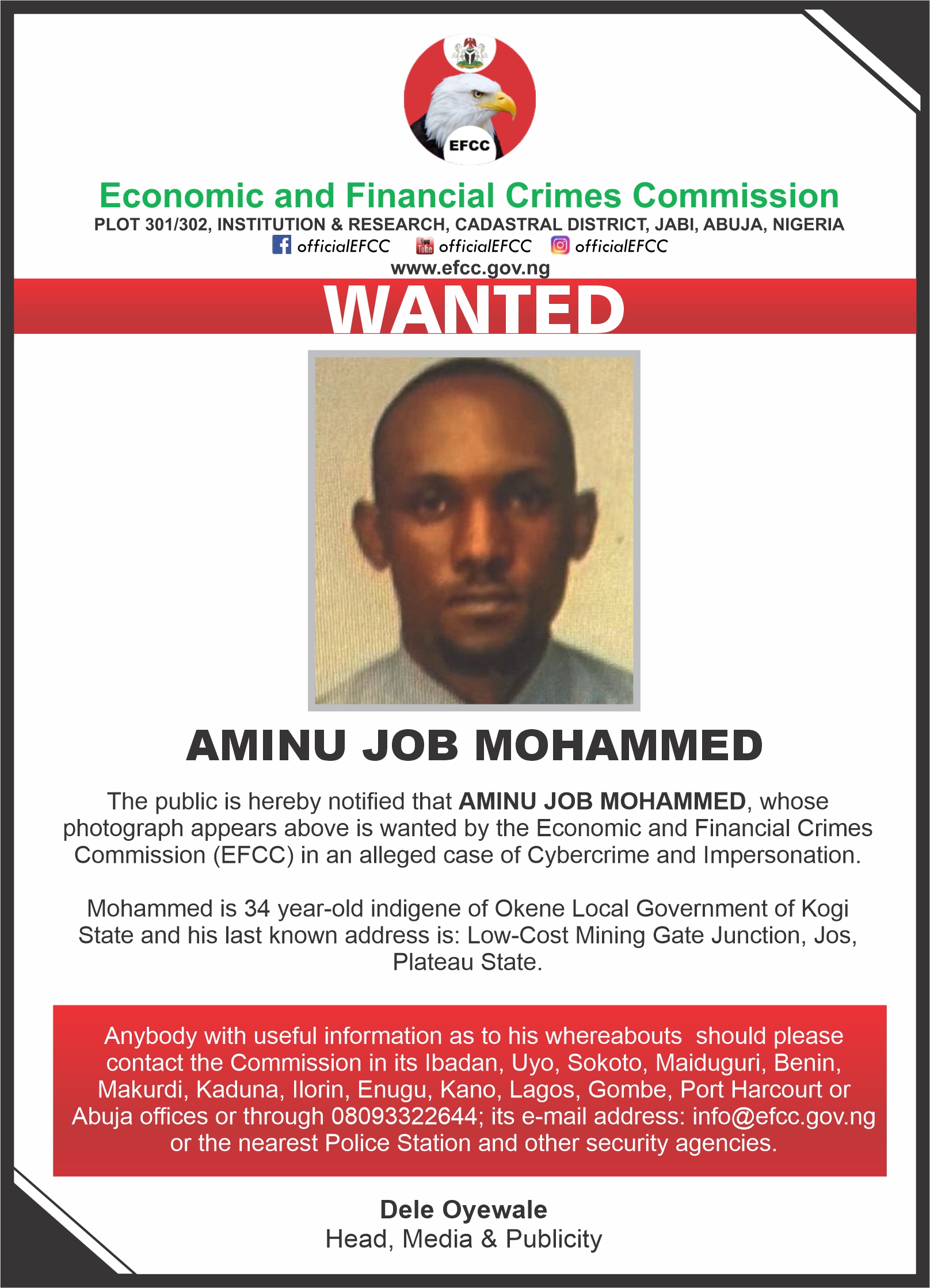 Wantewd by EFCC Aminu Job