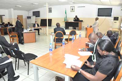 Moot Court session led by Justice Olubunmi Oyewale during a training session organized by Justice For All (J4A) a unit of the British Department For International Development (DFID) for Prosecutors and Investigators of Anti-Corruption Agencies in Nigeria held at the EFCC Academy, Karu, Abuja.